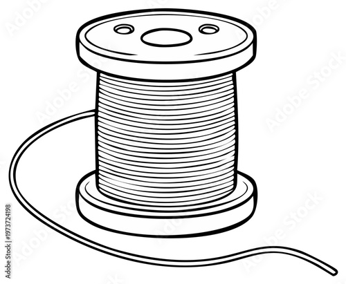 Thread Spool Line Art: Sewing, Craft, and Textile Illustration in Black and White