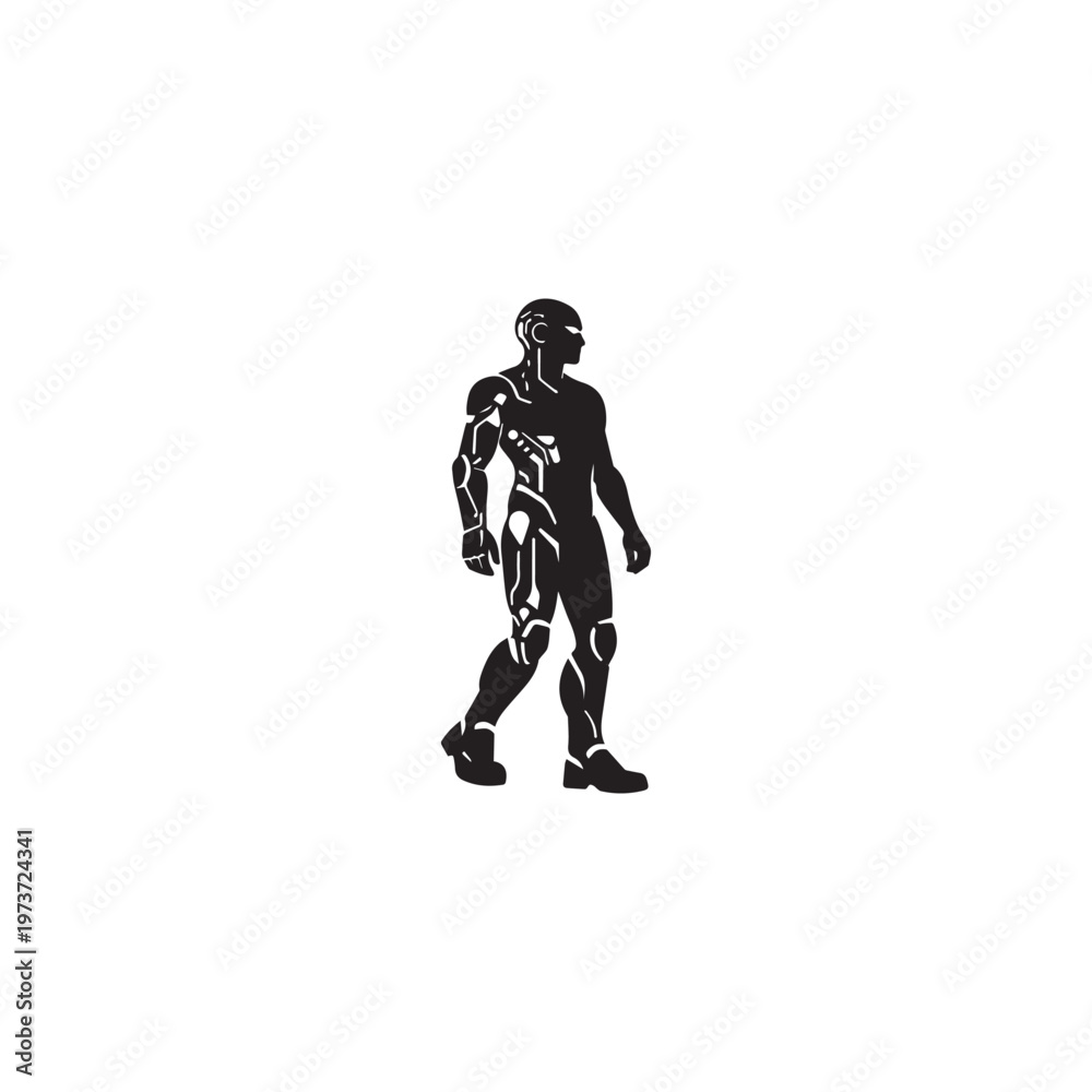 Fototapeta premium Cybernetic human silhouette vector white background.