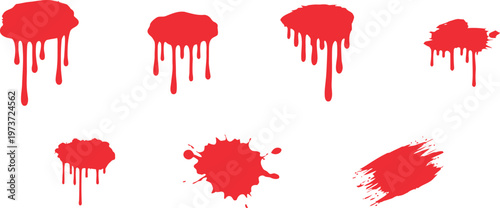 Collection of realistic blood splatter and drip graphics for horror or thriller design elements