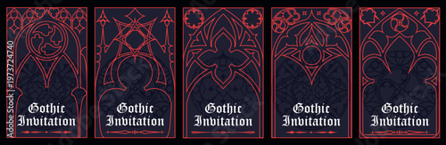 Gothic style invitation with ancient vintage elements. Sacred geometry border and frame. Vector illustration. EPS 10