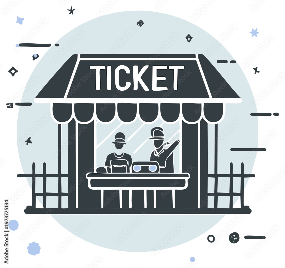 Naklejka premium Ticket booth with attendant selling tickets at an outdoor event