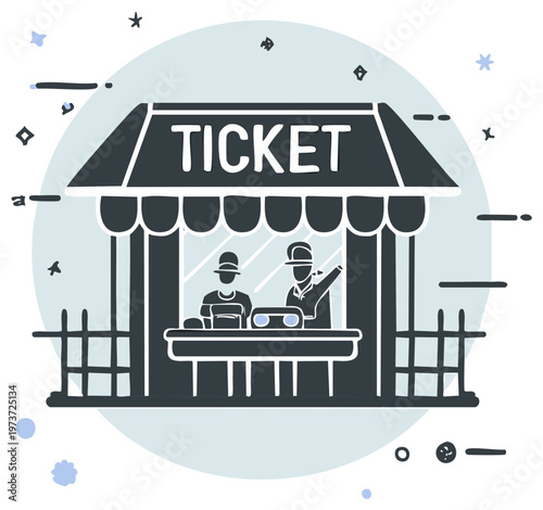 Ticket booth with attendant selling tickets at an outdoor event