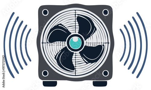 Industrial Ventilation Fan Emitting Sound Waves Illustration