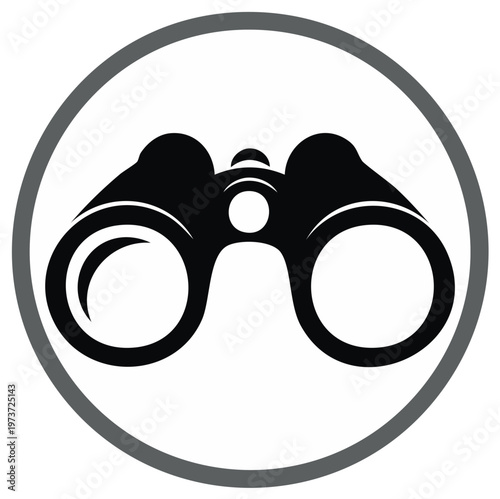 Vector Illustration of Binoculars Symbol in Gray Circle, Represents Exploration Discovery Vision