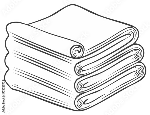 Neatly stacked fabric textile rolls concept for laundry sewing or material illustration