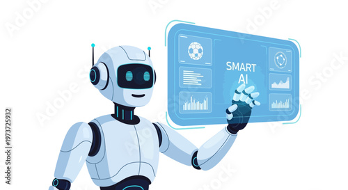 Robot, futuristic android, smart technology, innovation concept, white background