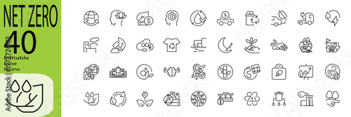 Net Zero icon set. Editable stroke. Vector illustration.