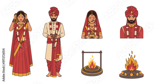 Traditional Indian Hindu Bride And Groom In Wedding Attire.