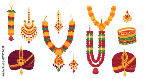 Traditional Indian Wedding Accessories Necklaces Garlands Turbans Earrings.