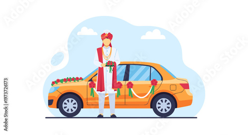 Female Food Delivery Driver Standing Beside Car.