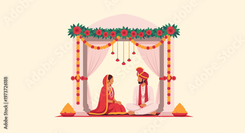 Indian Bride And Groom In Wedding Ceremony.