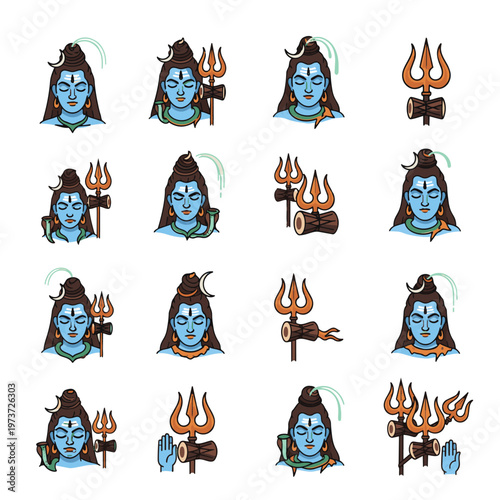 Blue Hindu God Shiva Head with Trident.