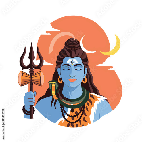 Blue Hindu deity Shiva illustration holding trident.