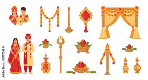 Hindu wedding bride and groom ceremonial icons.