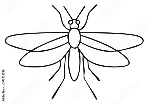 Minimalist line art drawing of a mosquito with outstretched wings and antennae