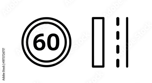 Speed limit 60 sign with road lanes icon, clean vector illustration