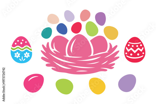 easter eggs easter basket colorful eggs easter decorations spring decorations egg basket isolated at white background ground