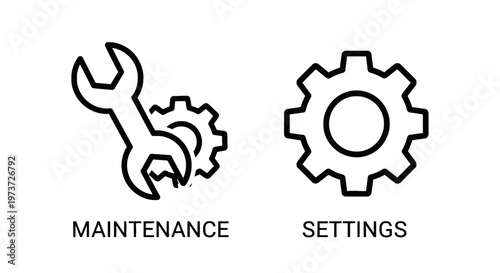 Maintenance and settings icons with wrench and gears