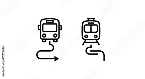 Bus and train icons with route indicators with public transportation with city transport with mass transit with journey planner with vehicle icon