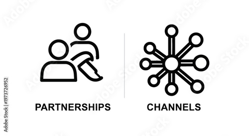 Icons representing partnerships and network channels in business with working together
