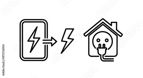 Concept of renewable energy transfer from a battery or power source to a home with lightning bolt with energy saving with green energy with energy efficiency