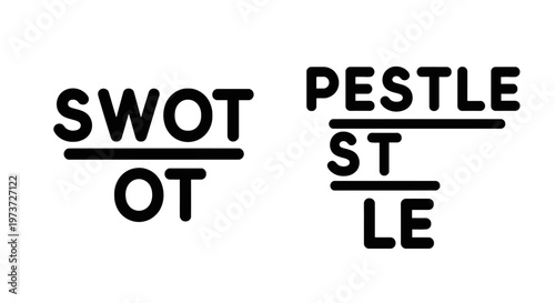 Swot analysis and pestle analysis icons with white background with decision making with problem solving