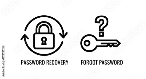 Password recovery and forgot password icons with question mark with white background with data protection with problem solving with user interface