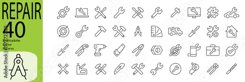 Repair icon set. Editable stroke. Vector illustration.