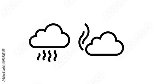 Icons representing rain and steam or smoke with weather phenomena with line art with weather forecast with bad weather