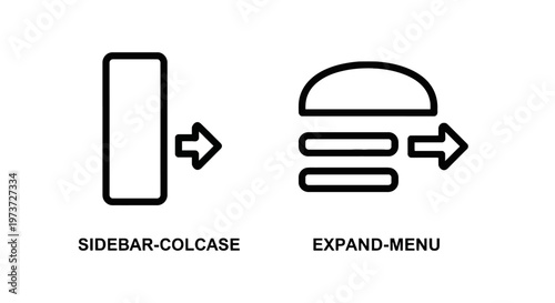 User interface icons for sidebar collapse and expand menu functions in modern web and mobile design with hamburger menu with line art with user experience