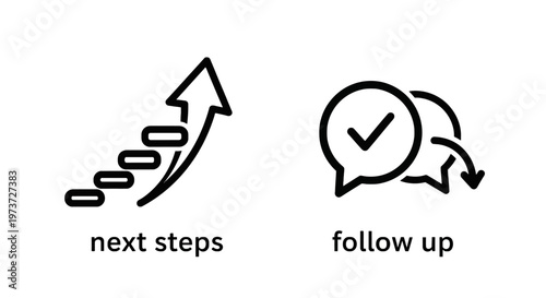 Next steps and follow up communication business process icons for project planning and development