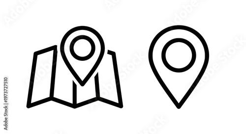 Location pin icon on a folded map representing navigation, direction, and geographical position, black and white