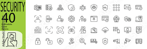 Security icon set. Editable stroke. Vector illustration.