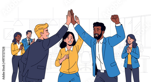 Diverse Team Celebrating Project Success With High Fives