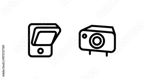 Technology icons featuring a toggle switch and projector device for electronics control and digital presentations with on off with web design