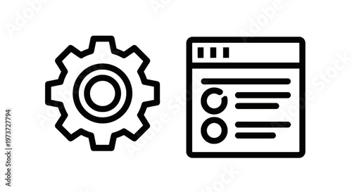 Settings and web interface configuration outline icons with user interface with black and white