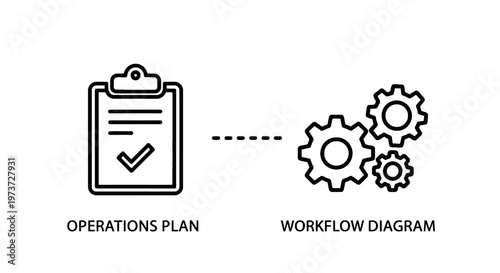 Business operations plan and workflow diagram icons illustrating project management process and organizational efficiency