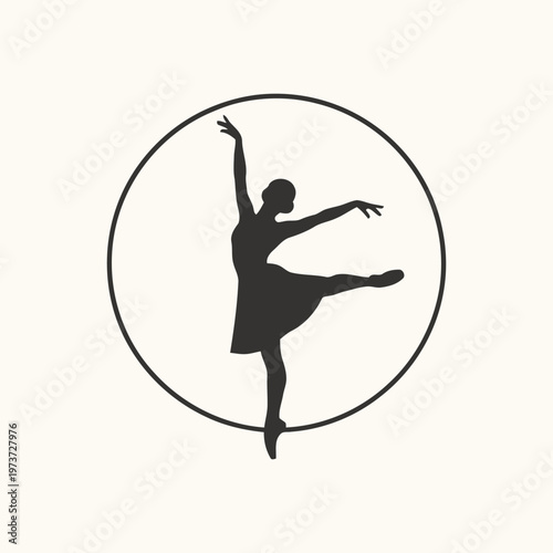 Elegant Ballerina Silhouette on Pointe in a Circle Logo Graphic Design