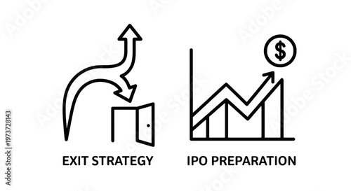 Business growth strategy icons for exit strategy and ipo preparation financial planning
