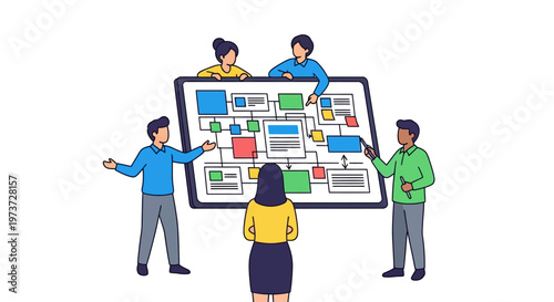 Team Brainstorming Business Strategy on Whiteboard