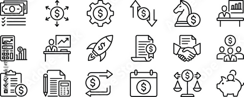 Financial growth business and investment related line icons set