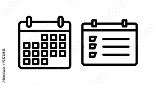 Organization and productivity icons featuring a monthly calendar grid and a checklist for task management and scheduling projects