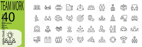 Team Work icon set. Editable stroke. Vector illustration.