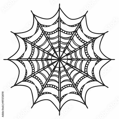 Spider on vector web with dew drops illustration