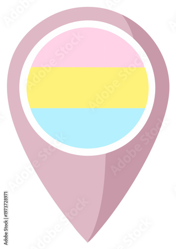 Pansexual Pride Flag location pin icon representing LGBTQ identity and global direction