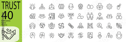 Trust icon set. Editable stroke. Vector illustration.