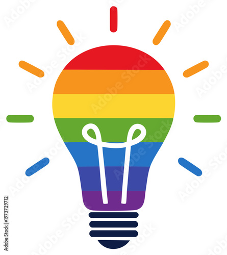 Rainbow colored light bulb illuminating new ideas creativity and LGBTQ pride