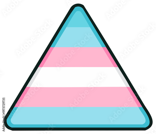 Transgender pride flag graphic illustration with blue pink and white colors in a triangular shape