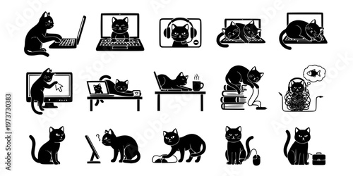 WFH Cat On Laptop Funny Pet Lifestyle Icon