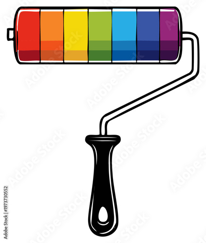 Paint Roller with Rainbow Colors for Creative Projects and Wall Decoration, Vector Illustration
